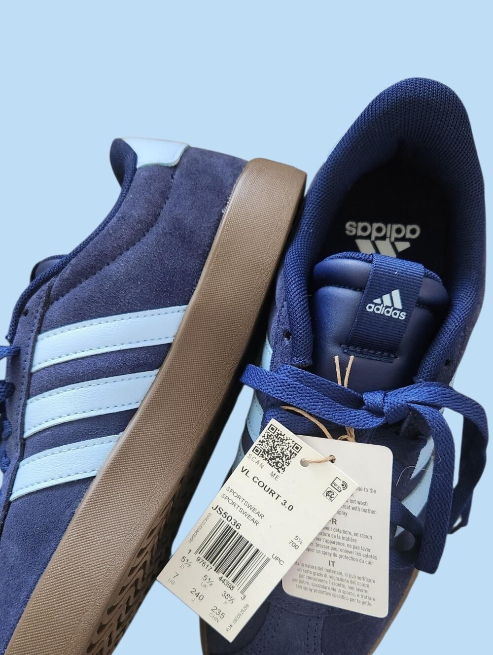 Adidas VL Court 3 Womens Navy & Light Blue Casual Low-Top Sneakers Size 7 - Picture 2 of 6